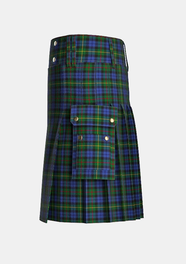 Utility_Gow_Hunting_Tartan_1588_kilt_left_image_with_pleated_design_and_adjustable_buckles_for_men