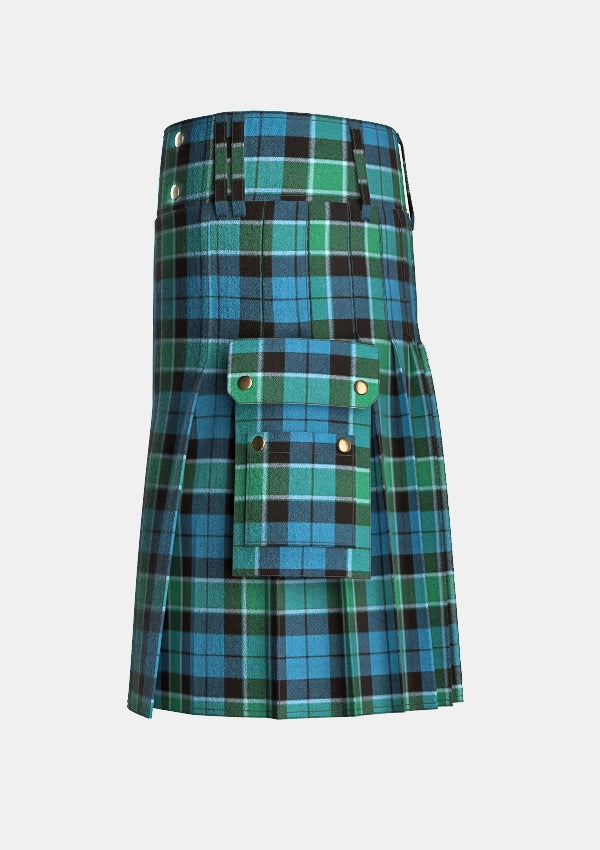 Utility_Graham_of_Menteith_Ancient_Tartan_kilt_left_image_with_pleated_design_and_adjustable_buckles_for_men