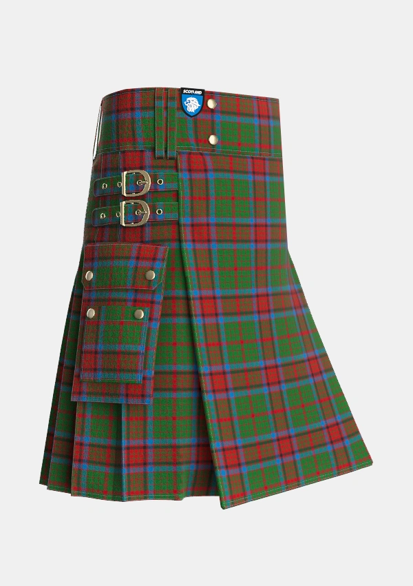 Utility_Grant_of_Monymusk_Tartan_1497_kilt_side_image_with_pleated_design_and_adjustable_buckles_for_men