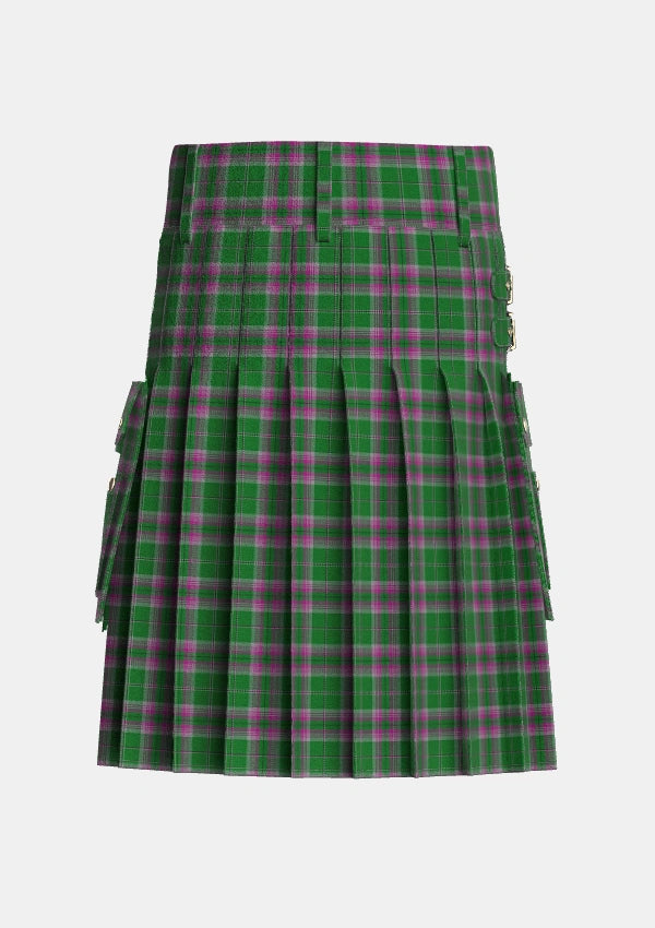 Utility_Gray_Hunting_Tartan_1079_kilt_back_image_with_pleated_design_and_adjustable_buckles_for_men