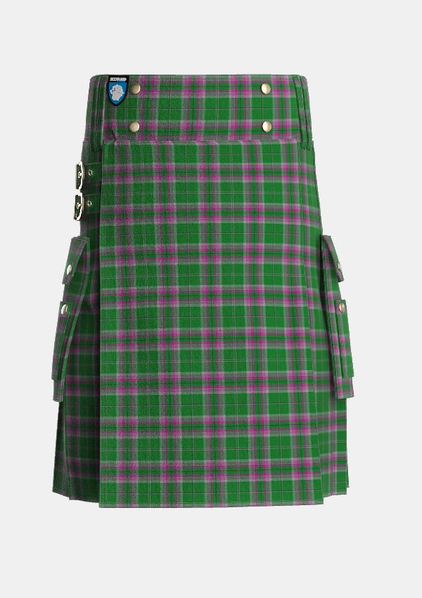 Utility_Gray_Hunting_Tartan_1079_kilt_front_image_with_pleated_design_and_adjustable_buckles_for_men