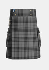 Utility_Grey_Spirit_tartan_6594_kilt_front_image_with_pleated_design_and_adjustable_buckles_for_men