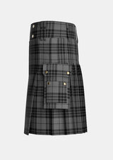 Utility_Grey_Spirit_tartan_6594_kilt_left_image_with_pleated_design_and_adjustable_buckles_for_men