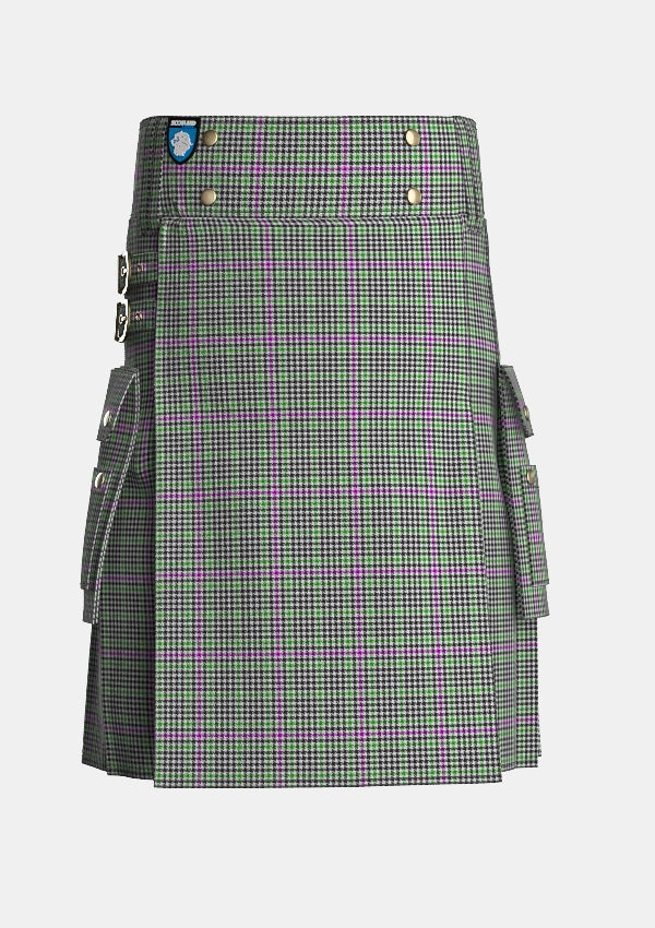 Utility_Halliday_Tartan_7552_kilt_front_image_with_pleated_design_and_adjustable_buckles_for_men