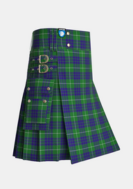 Utility_Hamilton_Green_Hunting_Tartan_139_kilt_side_image_with_pleated_design_and_adjustable_buckles_for_men
