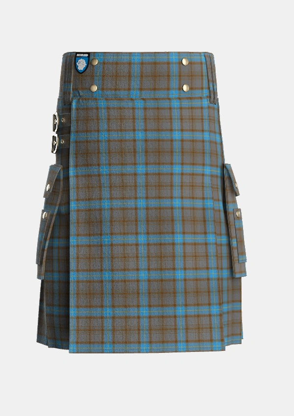 Utility_Hanna_of_Leith_yellow_line_Tartan_5144_kilt_front_image_with_pleated_design_and_adjustable_buckles_for_men