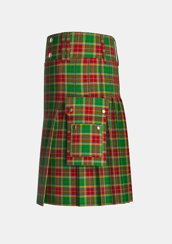 Utility_Harper_tartan_kilt_left_image_with_pleated_design_and_adjustable_buckles_for_men