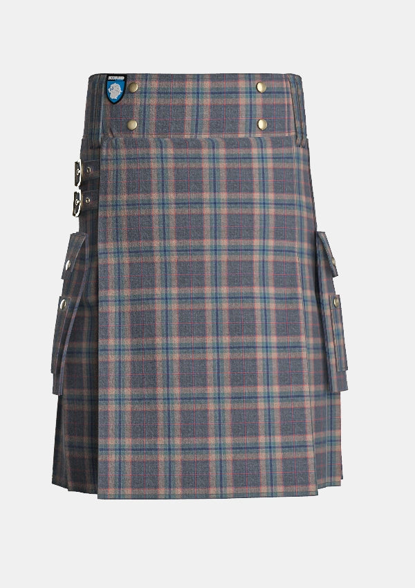 Utility_Harris_Mist_tartan_13674_kilt_front_image_with_pleated_design_and_adjustable_buckles_for_men
