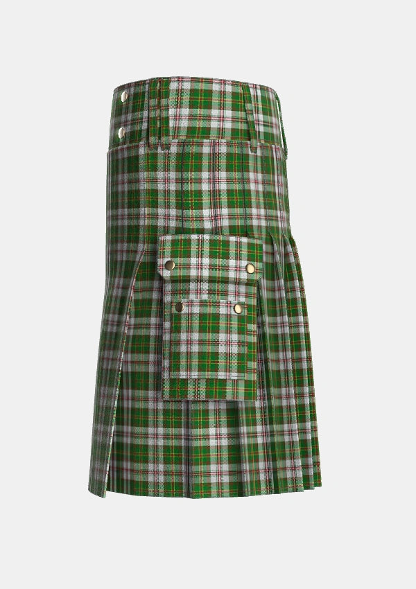 Utility_Hay_White_Dress_Tartan_1556_kilt_left_image_with_pleated_design_and_adjustable_buckles_for_men