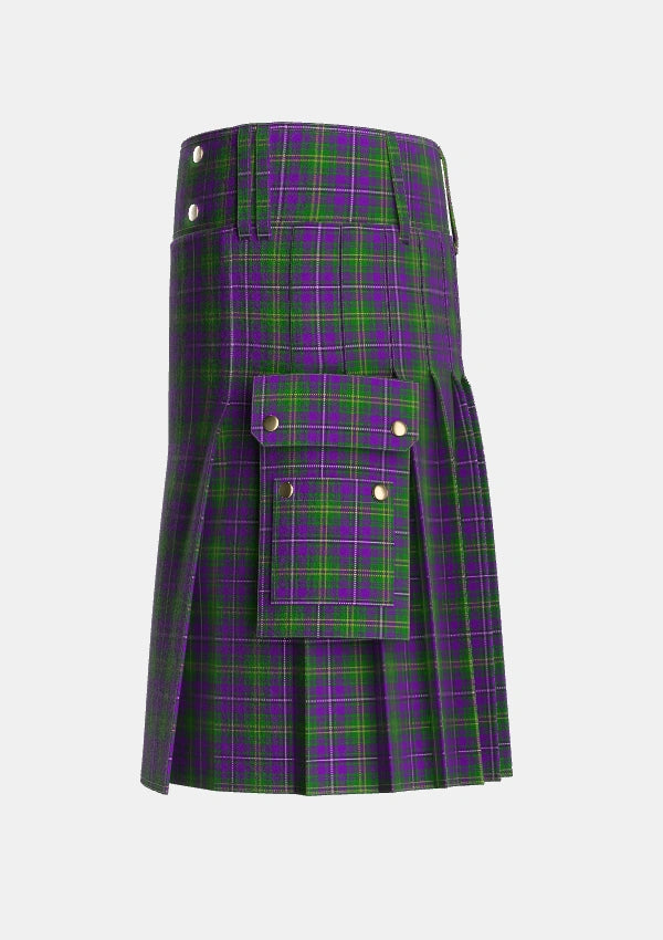 Utility_Hay_of_Megginch_Tartan_13994_kilt_left_image_with_pleated_design_and_adjustable_buckles_for_men