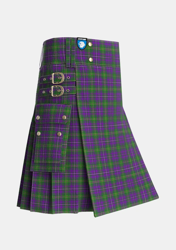 Utility_Hay_of_Megginch_Tartan_13994_kilt_side_image_with_pleated_design_and_adjustable_buckles_for_men