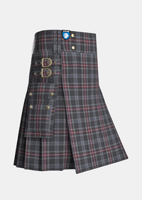 Utility_Hebridean_Heather_tartan_kilt_side_image_with_pleated_design_and_adjustable_buckles_for_men