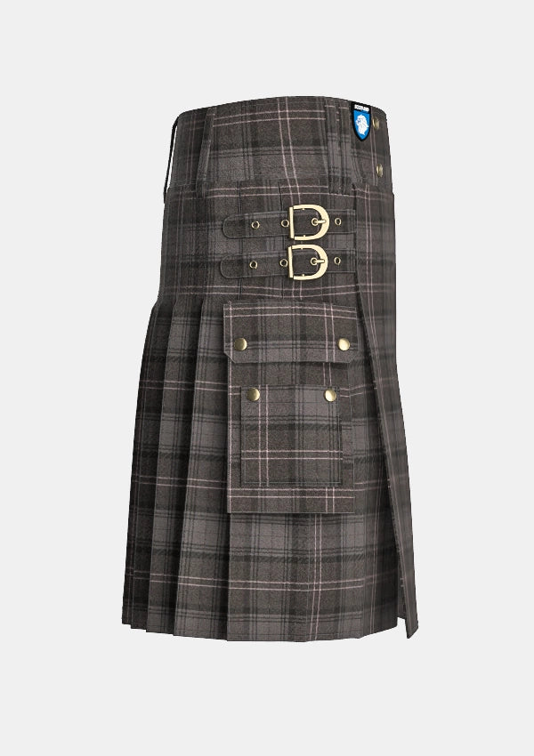 Utility_Highland_Granite_tartan_6499_kilt_right_image_with_pleated_design_and_adjustable_buckles_for_men