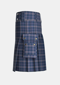 Utility_Highland_Sky_tartan_6825_kilt_left_image_with_pleated_design_and_adjustable_buckles_for_men