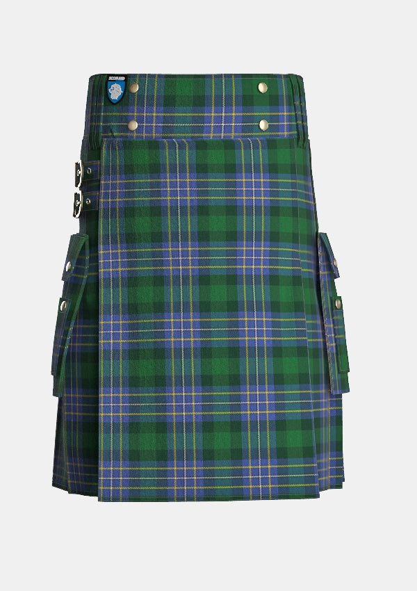 Utility_Hughes_tartan_2599_kilt_front_image_with_pleated_design_and_adjustable_buckles_for_men