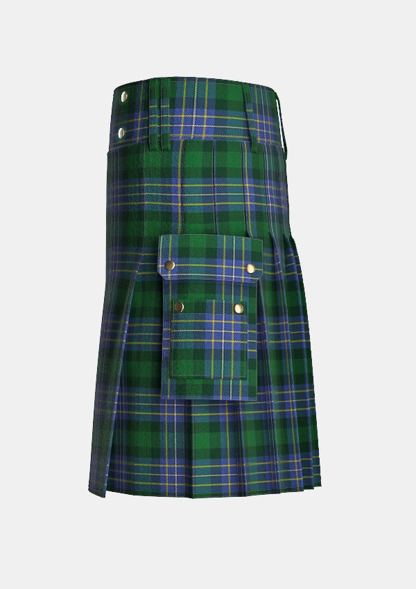 Utility_Hughes_tartan_2599_kilt_left_image_with_pleated_design_and_adjustable_buckles_for_men