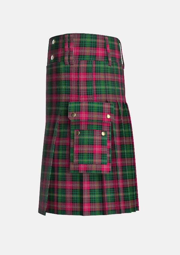 Utility_Iona_tartan_6858_kilt_left_image_with_pleated_design_and_adjustable_buckles_for_men
