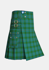 Utility_Irving_of_Bonshaw_tartan_2609_kilt_side_image_with_pleated_design_and_adjustable_buckles_for_men