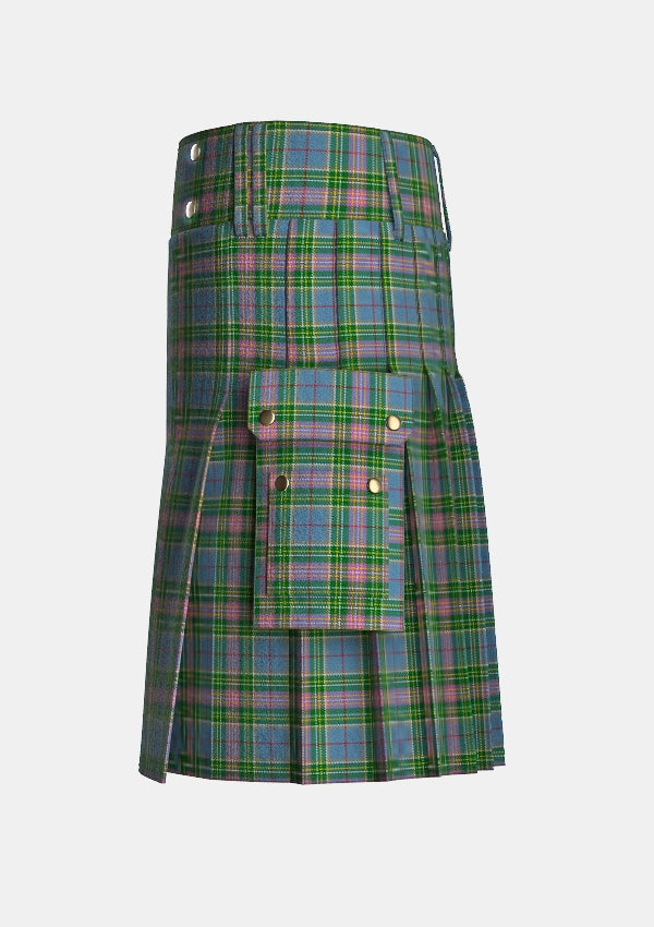 Utility_Isle_of_Man_Tartan_3832_kilt_left_image_with_pleated_design_and_adjustable_buckles_for_men