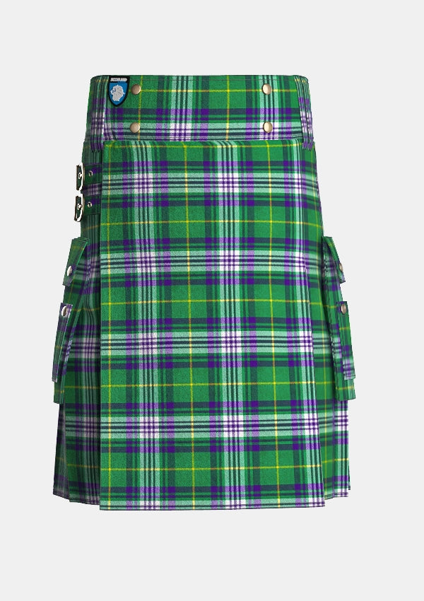 Utility_Jones_Welsh_Tartan_kilt_front_image_with_pleated_design_and_adjustable_buckles_for_men