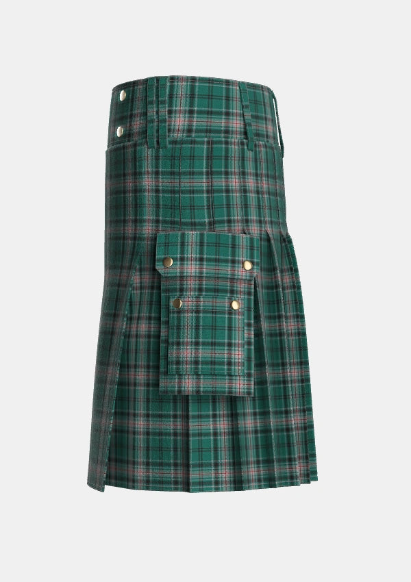 Utility_Kelly_of_Sleat_Hunting_Tartan_3871_kilt_left_image_with_pleated_design_and_adjustable_buckles_for_men