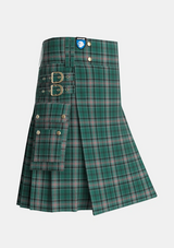 Utility_Kelly_of_Sleat_Hunting_Tartan_3871_kilt_side_image_with_pleated_design_and_adjustable_buckles_for_men