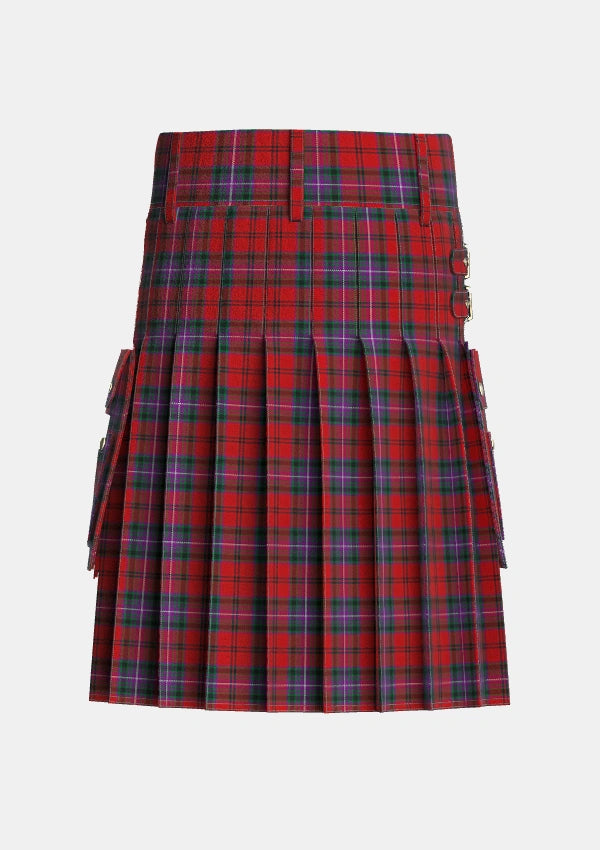 Utility_Kelly_of_Sleat_Red_Tartan_3845_kilt_back_image_with_pleated_design_and_adjustable_buckles_for_men