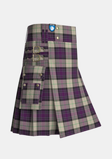 Utility_Kyle_Grape_Tartan_7585_kilt_side_image_with_pleated_design_and_adjustable_buckles_for_men
