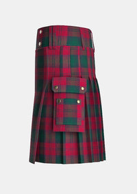Utility_Lindsay_tartan_kilt_left_image_with_pleated_design_and_adjustable_buckles_for_men