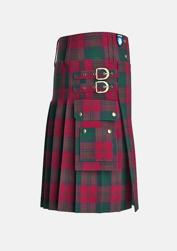 Utility_Lindsay_tartan_kilt_right_image_with_pleated_design_and_adjustable_buckles_for_men