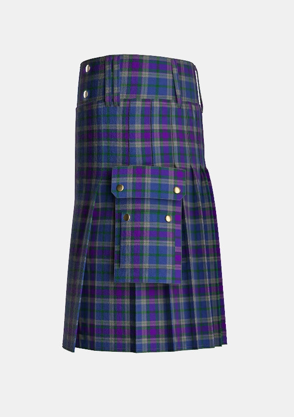 Utility_Loch_Lomond_Tartan_2712_kilt_left_image_with_pleated_design_and_adjustable_buckles_for_men