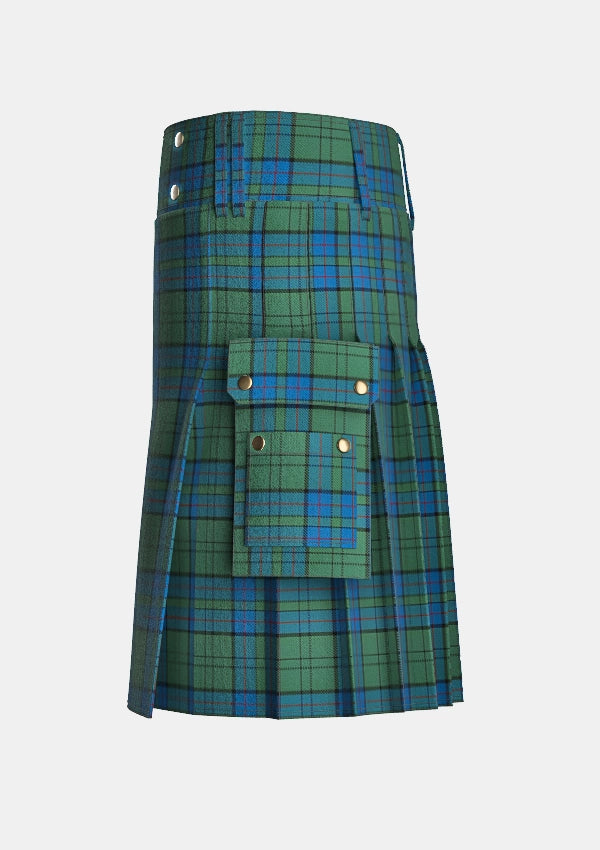 Utility_Lockhart_Tartan_2258_kilt_left_image_with_pleated_design_and_adjustable_buckles_for_men