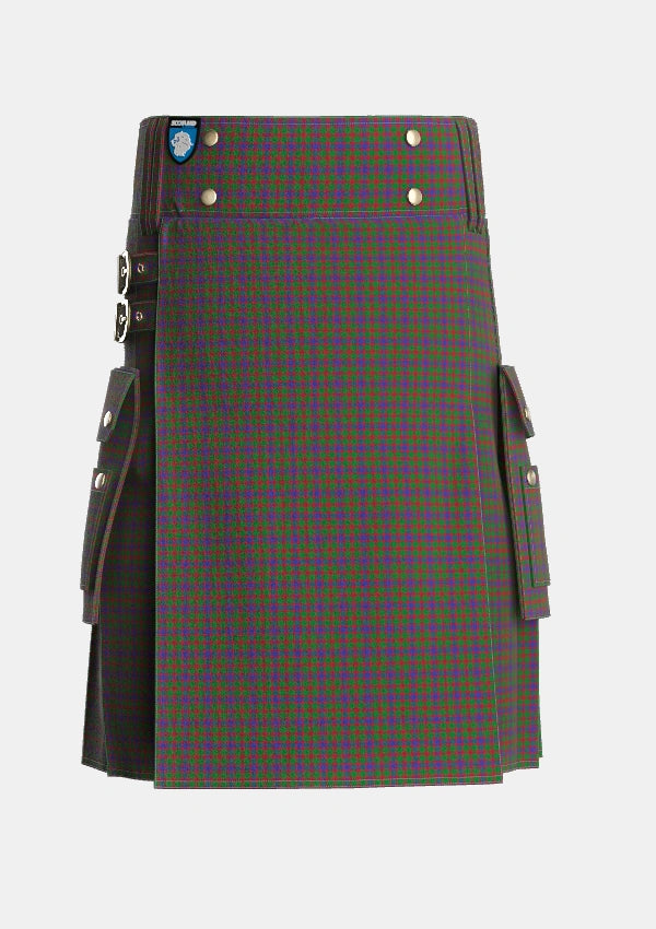 Utility_Logan_1819_Tartan_398_kilt_front_image_with_pleated_design_and_adjustable_buckles_for_men