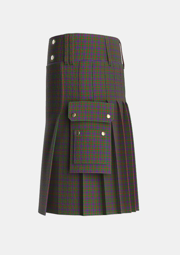 Utility_Logan_1819_Tartan_398_kilt_left_image_with_pleated_design_and_adjustable_buckles_for_men