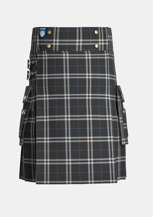 Utility_London_Fog_Black_Tartan_7269_kilt_front_image_with_pleated_design_and_adjustable_buckles_for_men