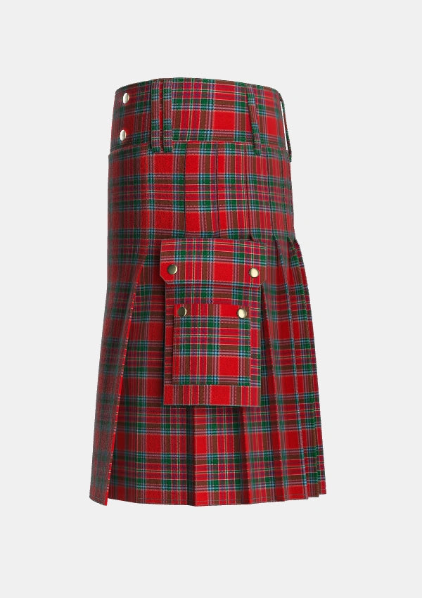 Utility_MacBean_Clan_Tartan_925_kilt_left_image_with_pleated_design_and_adjustable_buckles_for_men