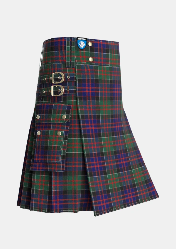 Utility_MacDonald_of_Clanranald_2_Tartan_4521_kilt_side_image_with_pleated_design_and_adjustable_buckles_for_men