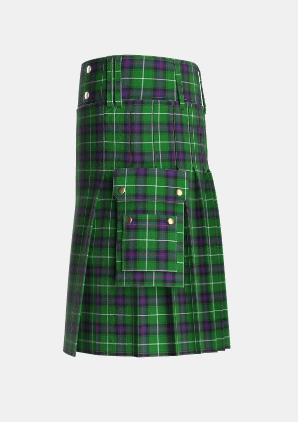 Utility_MacDonald_of_The_Isles_2_Tartan_1366_kilt_left_image_with_pleated_design_and_adjustable_buckles_for_men
