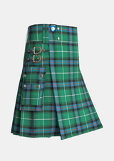 Utility_MacDonald_of_the_Isles_Hunting_Ancient_Tartan_kilt_side_image_with_pleated_design_and_adjustable_buckles_for_men