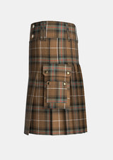 Utility_MacDonald_of_the_Isles_Hunting_Weathered_Tartan_kilt_left_image_with_pleated_design_and_adjustable_buckles_for_men