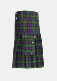 Utility_MacDonell_of_Glengarry_3_Tartan_473_kilt_left_image_with_pleated_design_and_adjustable_buckles_for_men