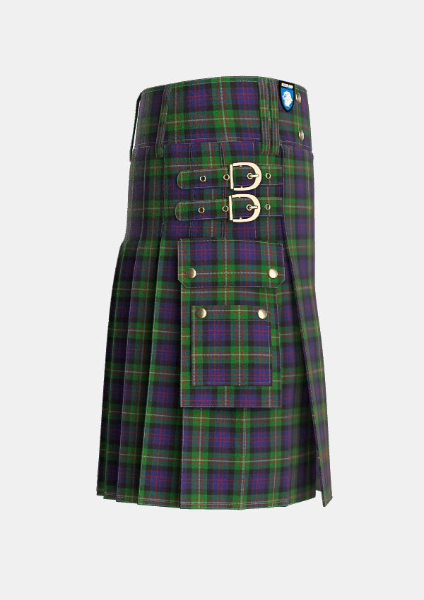 Utility_MacDonell_of_Glengarry_3_Tartan_473_kilt_right_image_with_pleated_design_and_adjustable_buckles_for_men