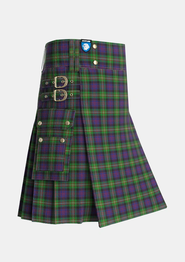 Utility_MacDonell_of_Glengarry_3_Tartan_473_kilt_side_image_with_pleated_design_and_adjustable_buckles_for_men