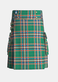 Utility_MacFarlane_Hunting_Ancient_Tartan_kilt_front_image_with_pleated_design_and_adjustable_buckles_for_men
