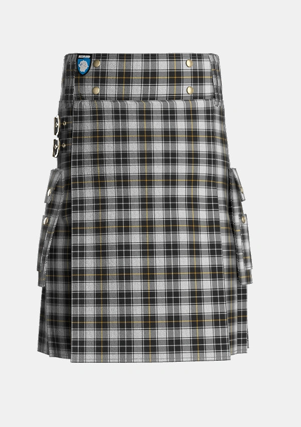 Utility_MacFie_of_Colonsay_Dress_Tartan_3369_kilt_front_image_with_pleated_design_and_adjustable_buckles_for_men