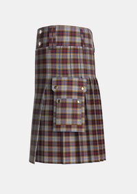 Utility_MacInnes_Ancient_Hunting_Tartan_1614_kilt_left_image_with_pleated_design_and_adjustable_buckles_for_men