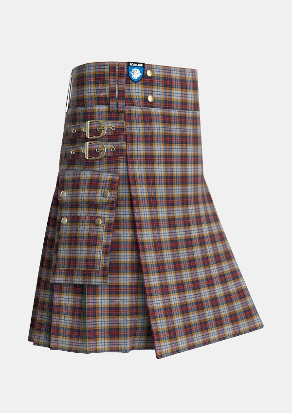 Utility_MacInnes_Ancient_Hunting_Tartan_1614_kilt_side_image_with_pleated_design_and_adjustable_buckles_for_men
