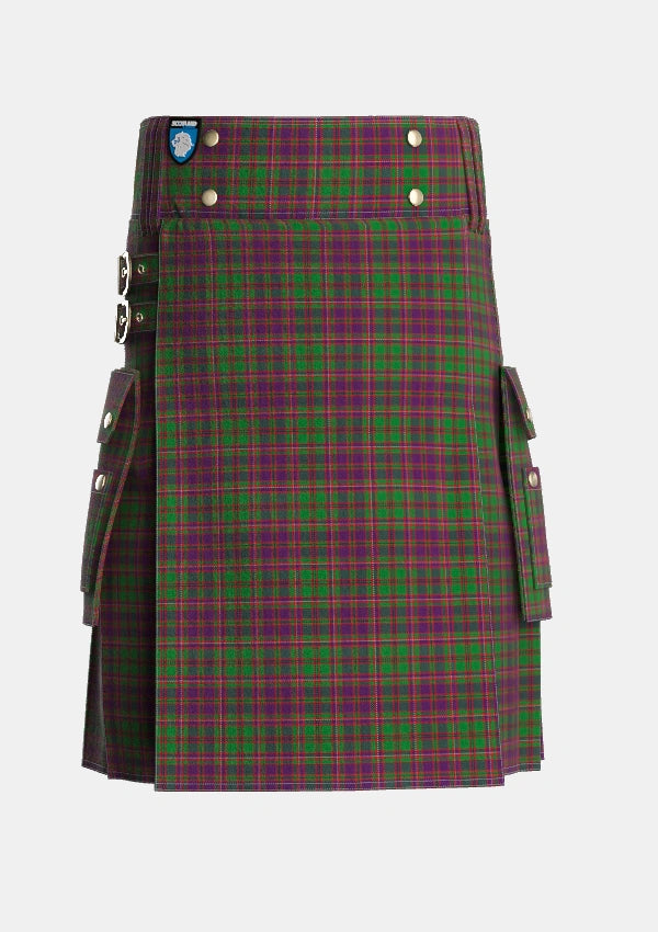 Utility_MacIntyre_and_Glenorchy_Tartan_3395_kilt_front_image_with_pleated_design_and_adjustable_buckles_for_men