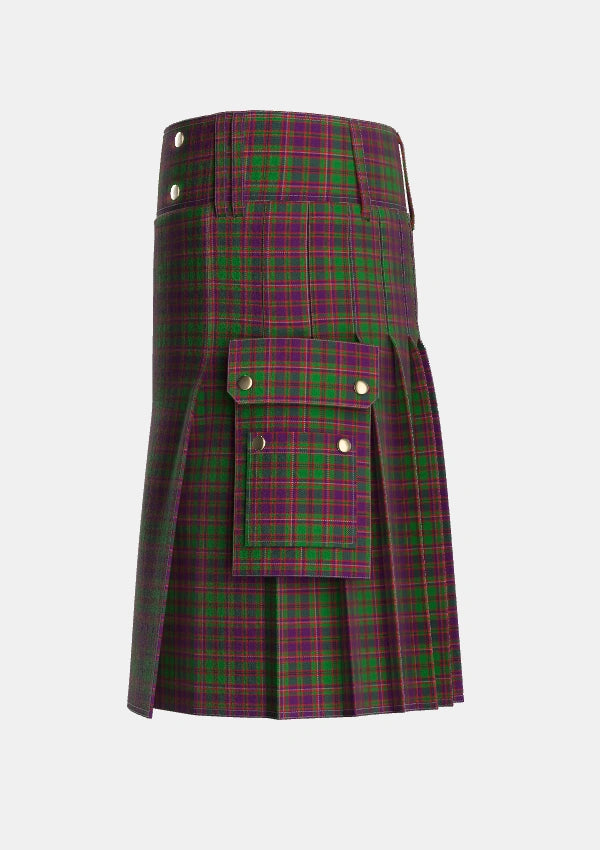 Utility_MacIntyre_and_Glenorchy_Tartan_3395_kilt_left_image_with_pleated_design_and_adjustable_buckles_for_men