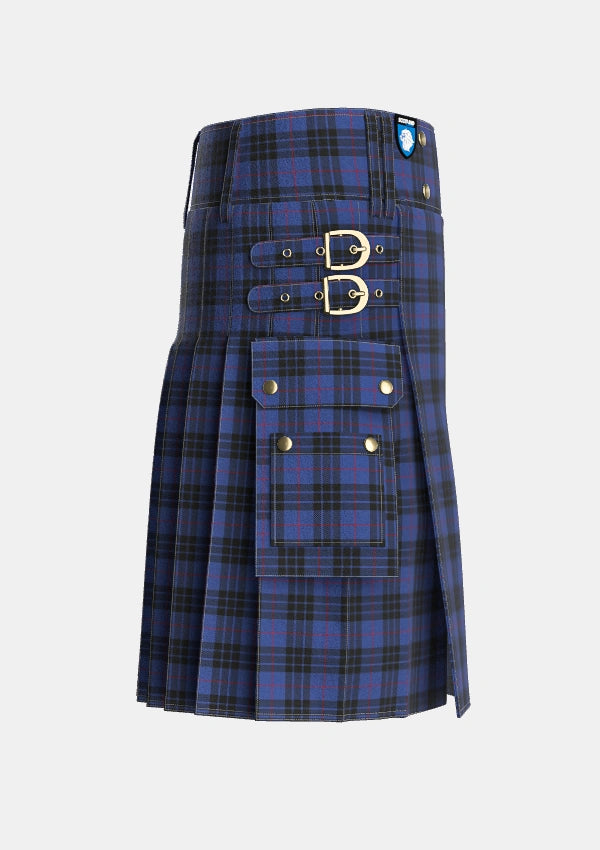 Utility_MacKay_Blue_2_Tartan_1052_kilt_right_image_with_pleated_design_and_adjustable_buckles_for_men